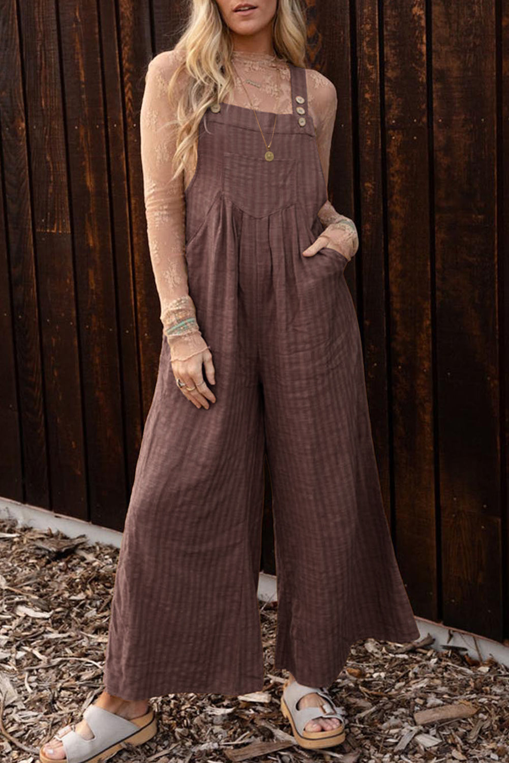 Black Striped Pleated Wide Leg Pocketed Jumpsuit