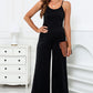 Black Patch Pockets Spaghetti Strap Wide Leg Jumpsuit