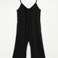 Black Spaghetti Straps Wide Leg Pocketed Jumpsuits