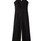 Black Spaghetti Straps Slit Leg Jumpsuit with Pockets