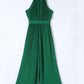 Green Halter Neck Pleated Wide Leg Jumpsuit with Belt