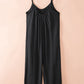 Black Spaghetti Straps Wide Leg Pocketed Jumpsuits