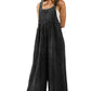 Black Textured Wide Leg Overalls