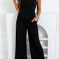 Black Patch Pockets Spaghetti Strap Wide Leg Jumpsuit