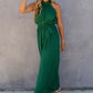 Green Halter Neck Pleated Wide Leg Jumpsuit with Belt