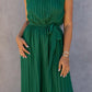 Green Halter Neck Pleated Wide Leg Jumpsuit with Belt