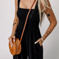 Black Smocked Square Neck Long Sleeve Wide Leg Jumpsuit