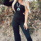 Black One-Shoulder Balloon Sleeve Cutout Jumpsuit