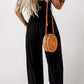 Black Smocked Square Neck Long Sleeve Wide Leg Jumpsuit