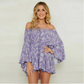 Summer New Print Sexy Short Playsuits Women's Casual Comfortable Butterfly Sleeve Slash Neck Jumpsuit Beach Party Romper Fashion