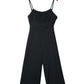 Black Spaghetti Straps Backless Knot Wide-Leg Jumpsuit