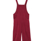 Red Solid Color Corduroy Wide Leg Bib Overalls