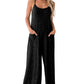 Black Patch Pockets Spaghetti Strap Wide Leg Jumpsuit