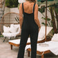 Black Button Straps Pocketed Cropped Jumpsuit