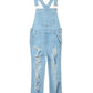 Sky Blue Constructed Bib Pocket Distressed Denim Overalls