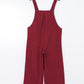 Red Solid Color Corduroy Wide Leg Bib Overalls