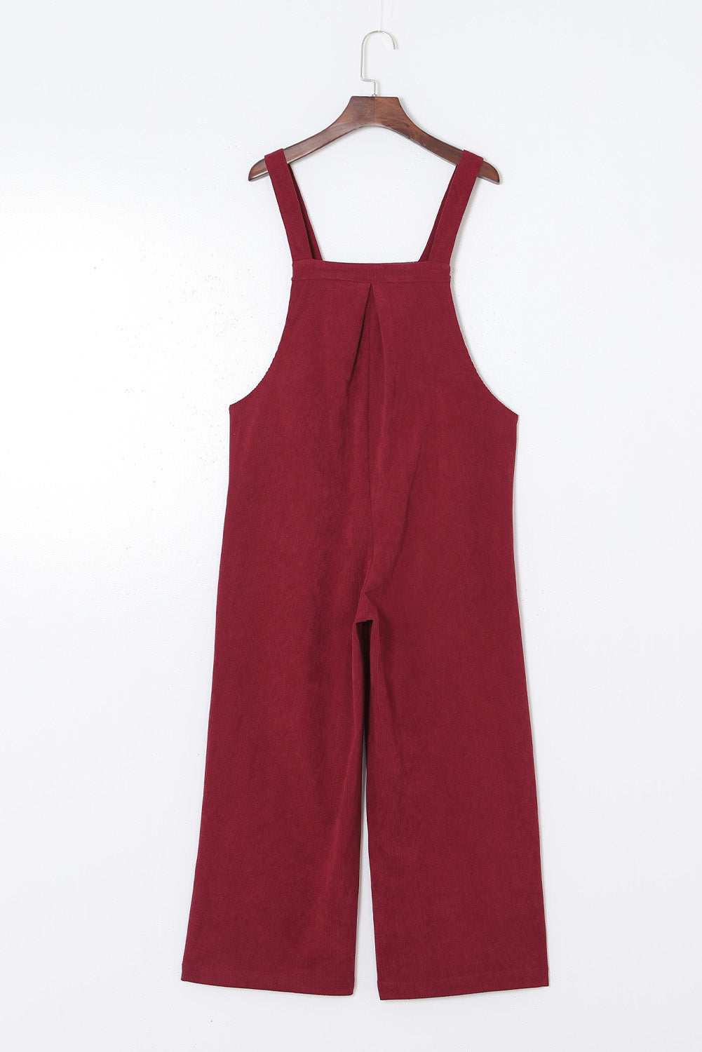 Red Solid Color Corduroy Wide Leg Bib Overalls