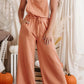 Orange Pocketed Drawstring Wide Leg Overalls