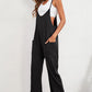 Black Pocketed Adjustable Spaghetti Strap Straight Leg Jumpsuit