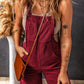 Red Solid Color Corduroy Wide Leg Bib Overalls