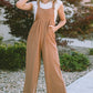 Black Striped Pleated Wide Leg Pocketed Jumpsuit