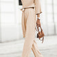 Apricot Bracelet Sleeve Waist Tie Wide Leg Jumpsuit