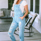 Sky Blue Constructed Bib Pocket Distressed Denim Overalls