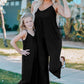 Black Spaghetti Straps Wide Leg Pocketed Jumpsuits