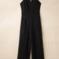 Black Spaghetti Straps Slit Leg Jumpsuit with Pockets