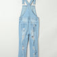 Sky Blue Constructed Bib Pocket Distressed Denim Overalls