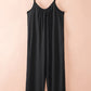 Black Spaghetti Straps Wide Leg Pocketed Jumpsuits