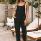 Black Button Straps Pocketed Cropped Jumpsuit