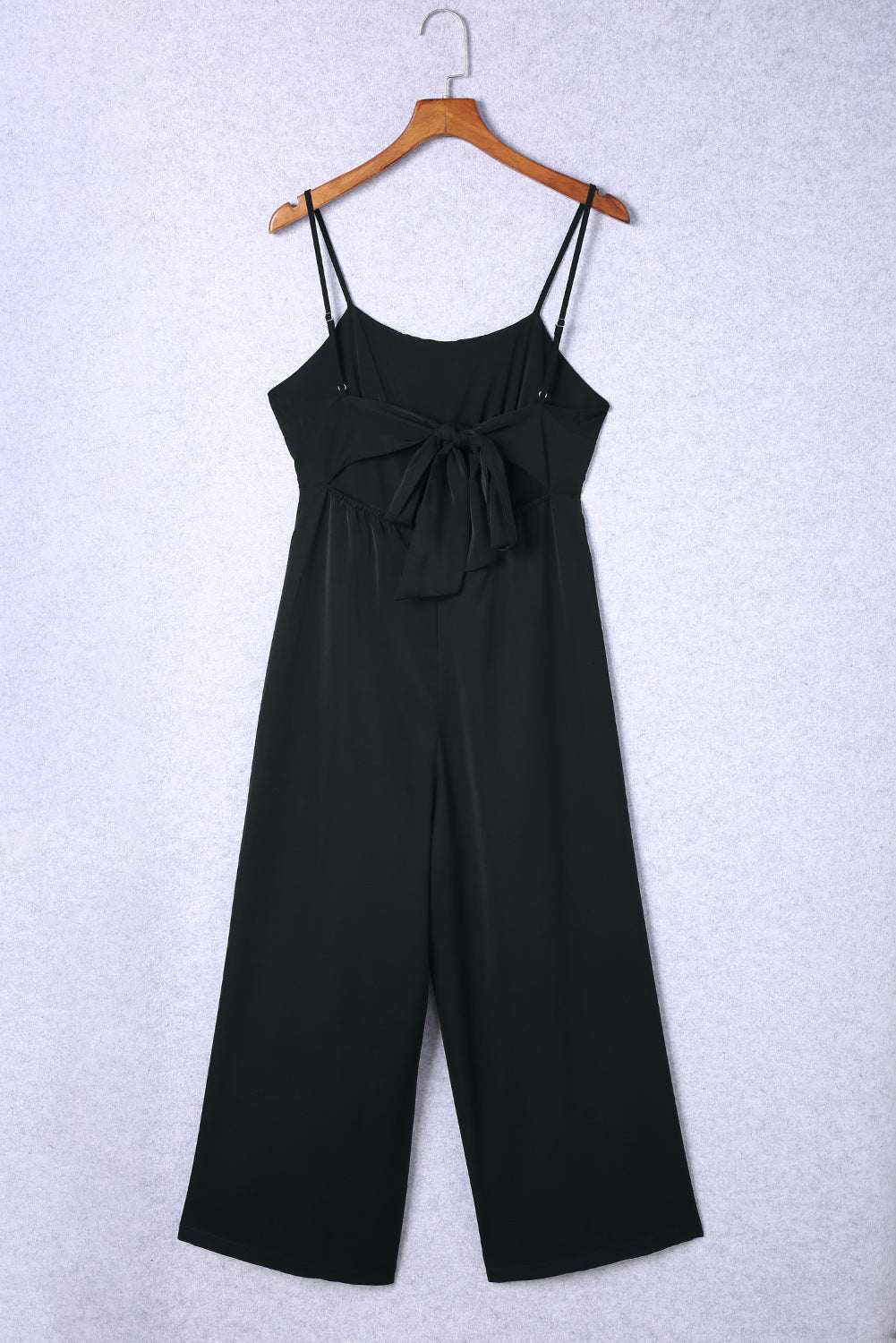 Black Spaghetti Straps Backless Knot Wide-Leg Jumpsuit