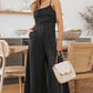 Black Spaghetti Straps Backless Knot Wide-Leg Jumpsuit