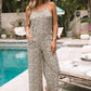 Black Patch Pockets Spaghetti Strap Wide Leg Jumpsuit