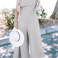 Light Grey Textured Self-Tie Strap Wide-Leg Overalls