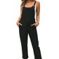 Black Button Straps Pocketed Cropped Jumpsuit