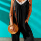 Black Spaghetti Straps Wide Leg Pocketed Jumpsuits