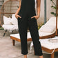 Black Button Straps Pocketed Cropped Jumpsuit