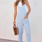 Sky Blue Chambray Pocketed Adjustable Straps Jumpsuit