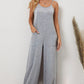 Black Patch Pockets Spaghetti Strap Wide Leg Jumpsuit