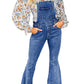 Dark Blue Adjustable Buckle Strap Flare Leg Denim Overalls