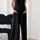 Black Patch Pockets Spaghetti Strap Wide Leg Jumpsuit