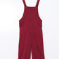 Red Solid Color Corduroy Wide Leg Bib Overalls