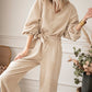 Apricot Keyhole Back V Neck Tie Waist Loose Jumpsuit