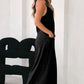 Black Patch Pockets Spaghetti Strap Wide Leg Jumpsuit