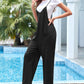 Black Pocketed Adjustable Spaghetti Strap Straight Leg Jumpsuit