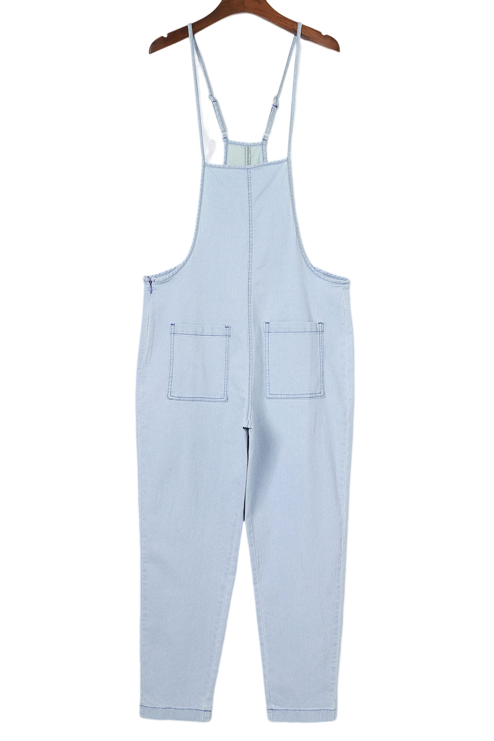 Sky Blue Chambray Pocketed Adjustable Straps Jumpsuit