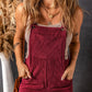 Red Solid Color Corduroy Wide Leg Bib Overalls