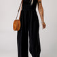 Black Smocked Square Neck Long Sleeve Wide Leg Jumpsuit